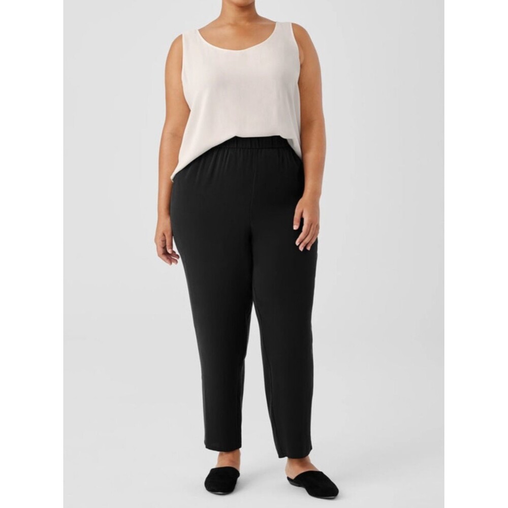 Eileen Fisher Black Silk Tapered Pant with side slit size 3x NWT